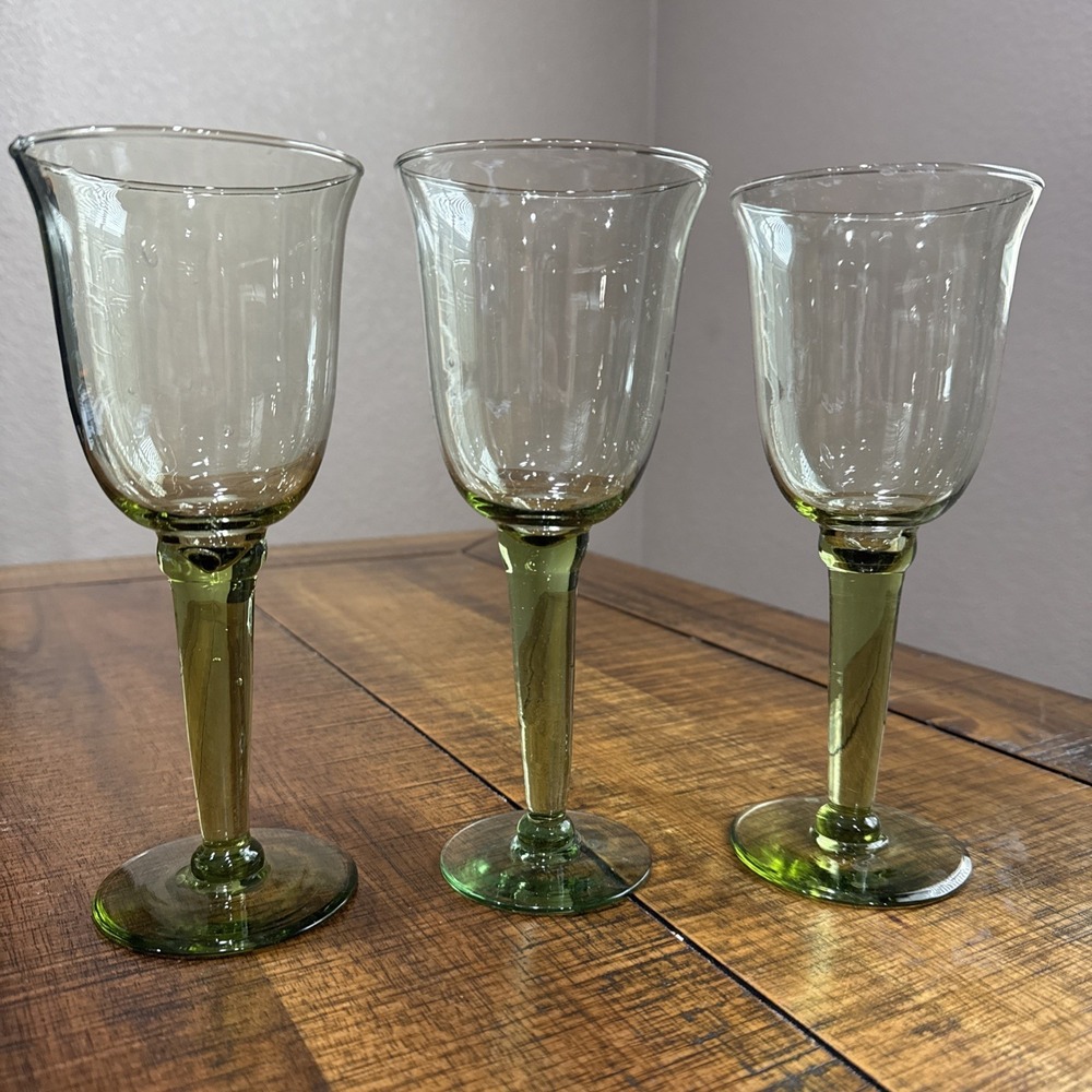 RARE - Set of 3 Vintage Gunther Lambert Corsica Mint‎ Green Goblets - 10 oz